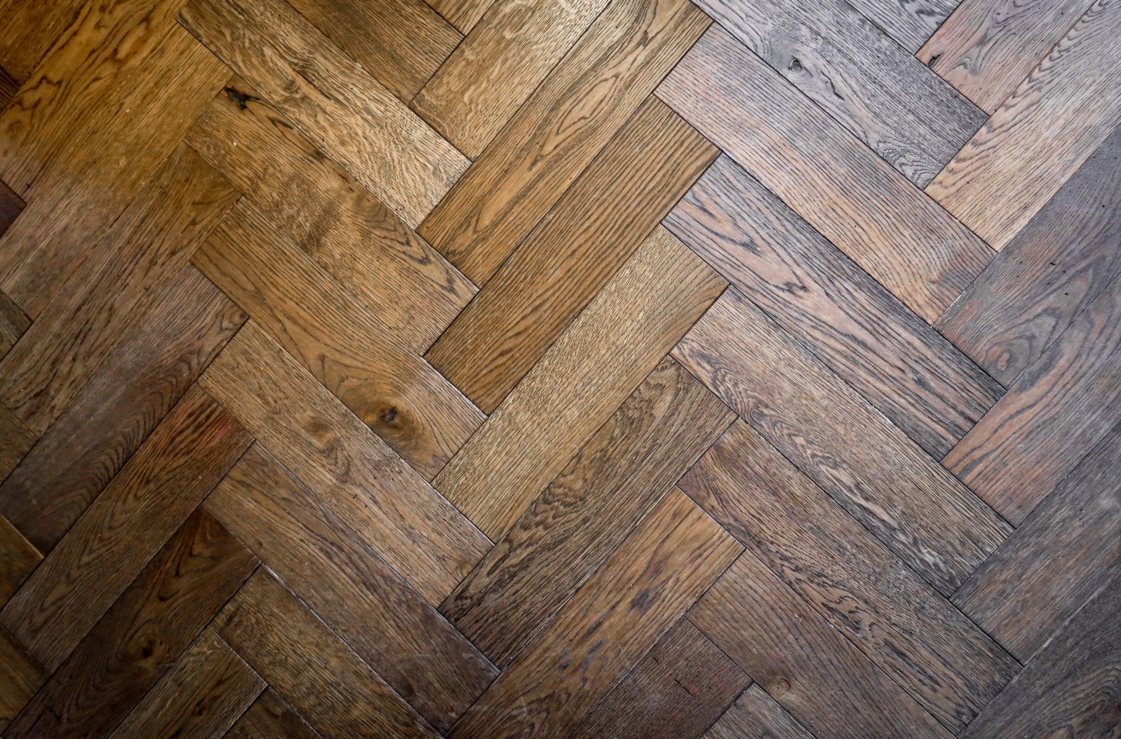 Herringbone timber blocks in warm tones