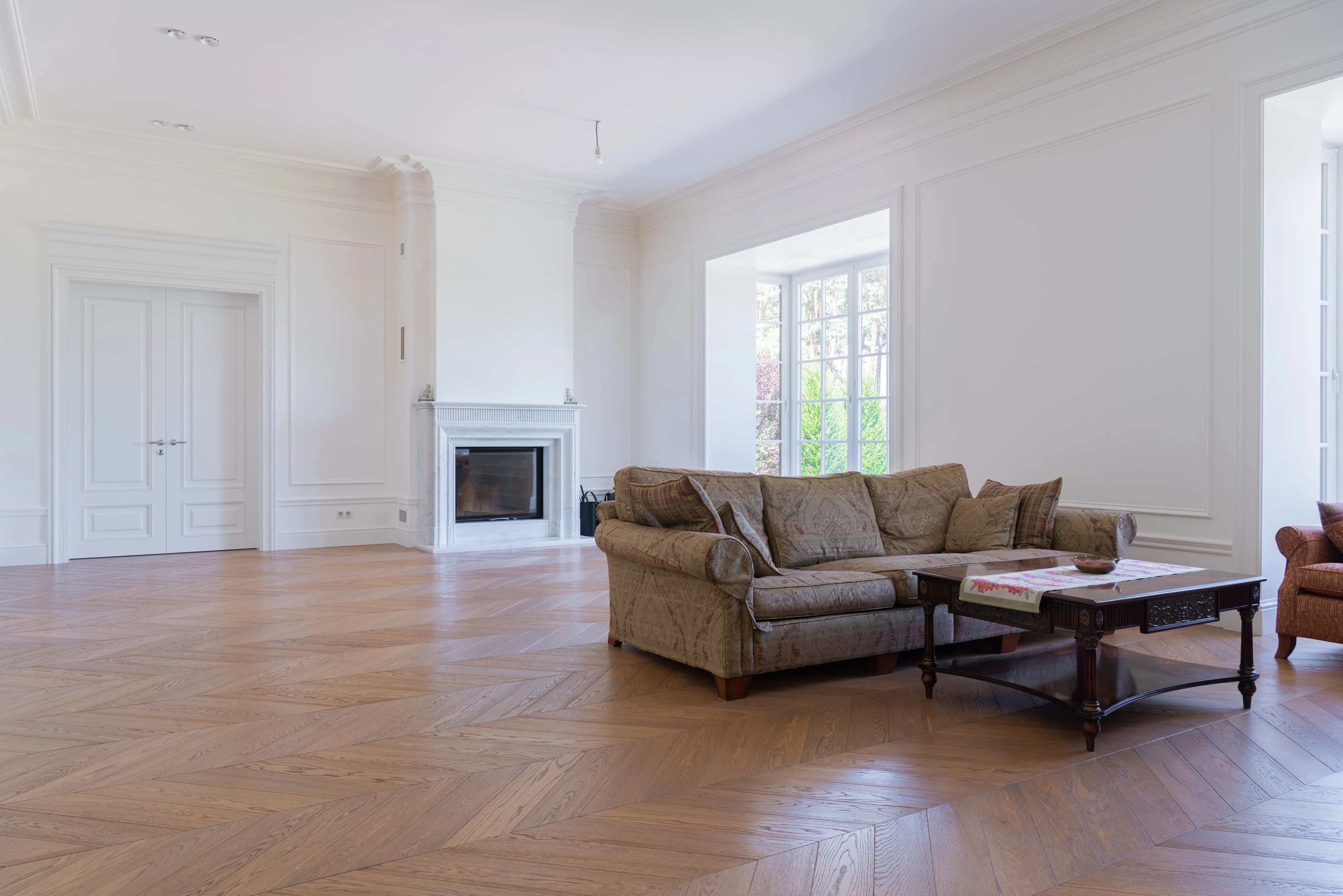 Living room with warm hardwood floor